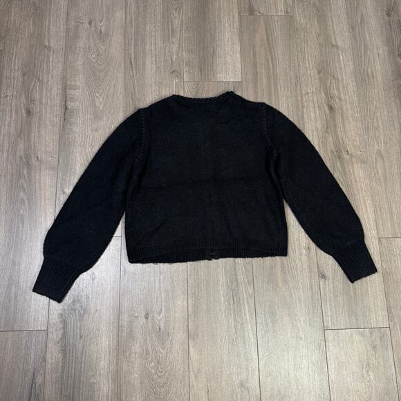 J.Crew Odette Sweater Jacket WMNS S Black Wool-Alpaca Crochet Trim Gold Button - Picture 5 of 7